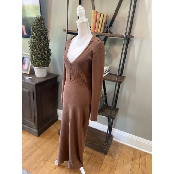 Bardot Collar Knit Dress Chocolate Womens Size Large - Picture 9 of 14